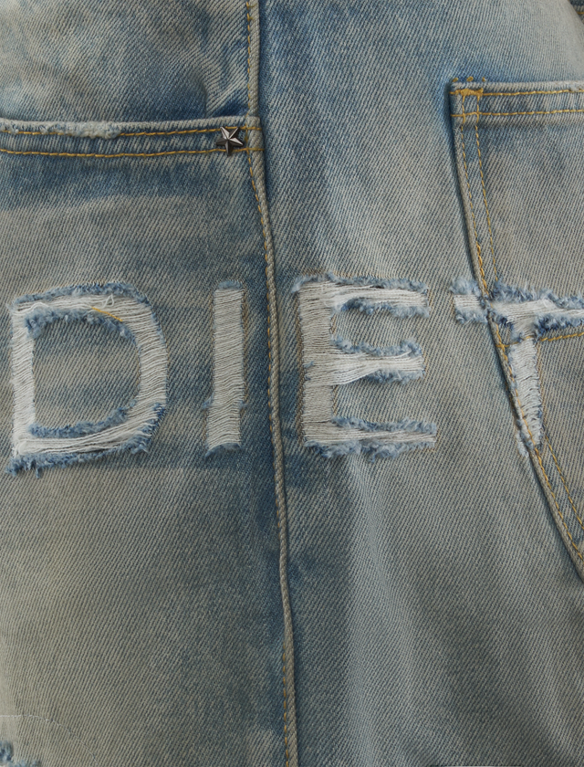 DISTRESSED STENCIL DENIM JEANS