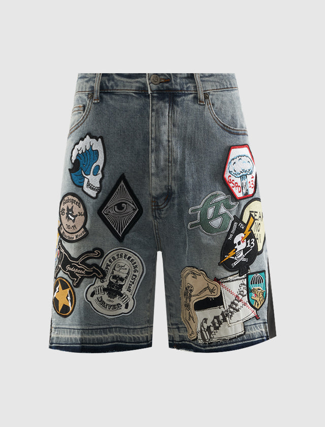 PATCHWORK-DENIM-SHORTS